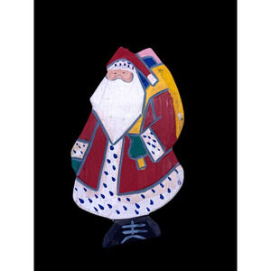 Primitive Santa Wood Ornament Wooden Cutout Decorative Collectible Vintage 5"